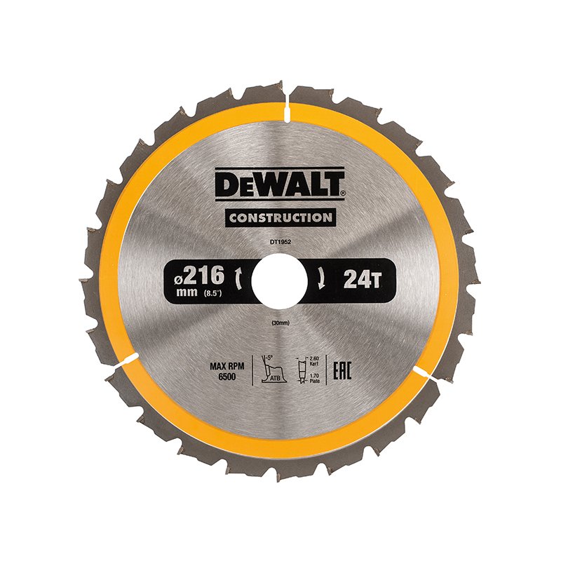 216 x 30mm x 24T ATB/Neg DEWALT - Stationary Construction Circular Saw Blade