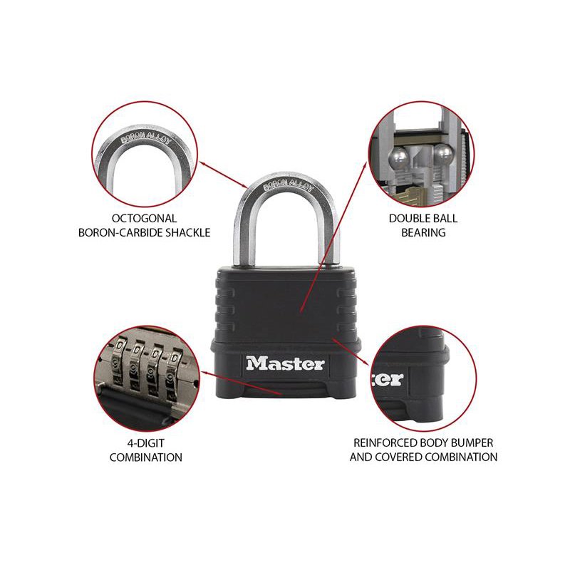 Master Lock Excell 4Digit Black Finish Combination 50mm Padlock BM Steel