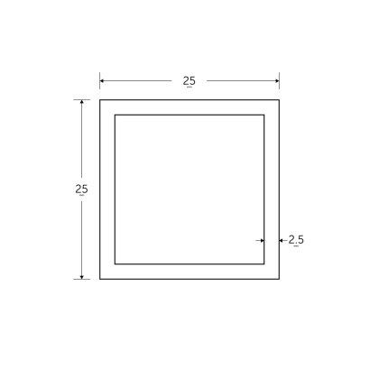 25 x 25 x 2.5mm Square Hollow Section - BSEN10219 S235JR