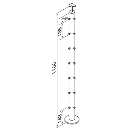 Pre-Assembled Balustrade 3mm Wire Corner Post - 48.2mm x 2.5mm - Fixed Saddle to suit 42mm Handrail