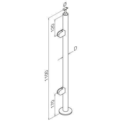 Pre-Assembled Glass Balustrade Round End Post with Adjustable Handrail Saddle