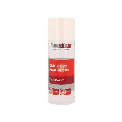 PlastiKote - Trade Quick Dry Trim Spray Paint High Gloss White 400ml PlastiKote - Trade Quick Dry Trim Spray Paint High Gloss White 400ml