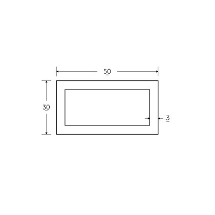 50 x 30 x 3mm Mild Steel Rectangular Box Hollow Section - BSEN10219 S235JR