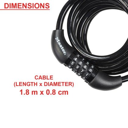 Master Lock - Self Coiling Combination Cable 1.8m x 8mm