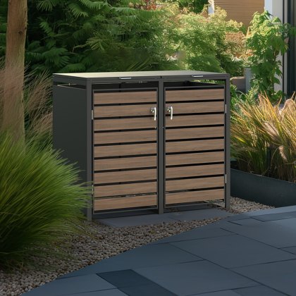 Ecoscape - Double Bin Storage With Lid - Woodgrain & Charcoal