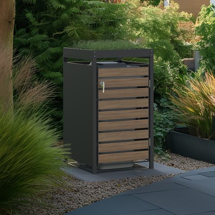 Ecoscape - Single Bin Storage with Planter - Woodgrain Charcoal