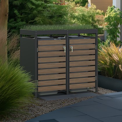 Ecoscape - Double Bin Storage with Planter - Woodgrain Charcoal