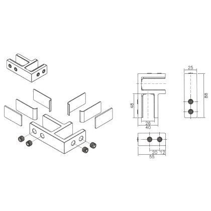 90 Degree Glass Connector to suit 17-21.5mm Glass - 316/Matt Black PPC 90 Degree Glass Connector to suit 17-21.5mm Glass - 316/Matt Black PPC