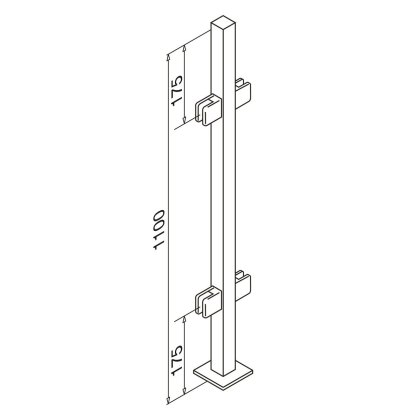 Pre-Assembled Glass Balustrade Square Middle Post with End Cap - 316/Matt Black PPC
