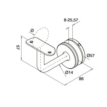 Weld On Offset Handrail to Glass Bracket - 86/57 - Grade 316