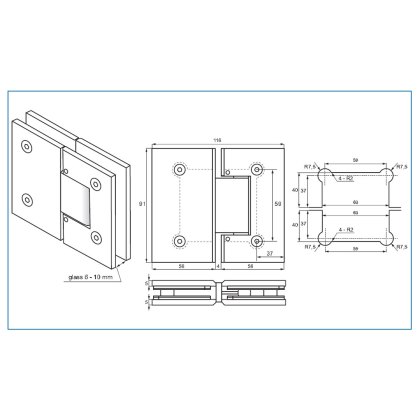 Eazygate 180 Degree Shower Hinge - Glass To Glass