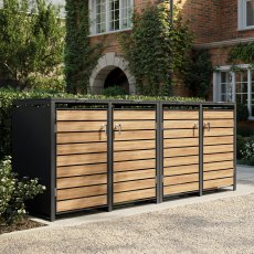 Ecoscape - Quadruple Bin Storage With Lid - Woodgrain & Charcoal