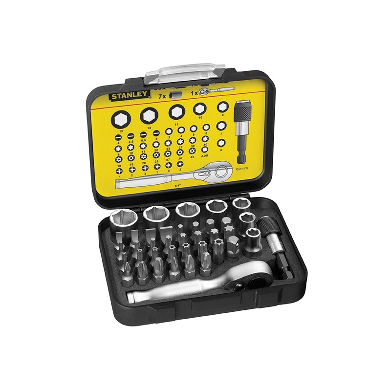 STANLEY? - 1/4in Drive Ratchet, Bit & Socket Set, 39 Piece