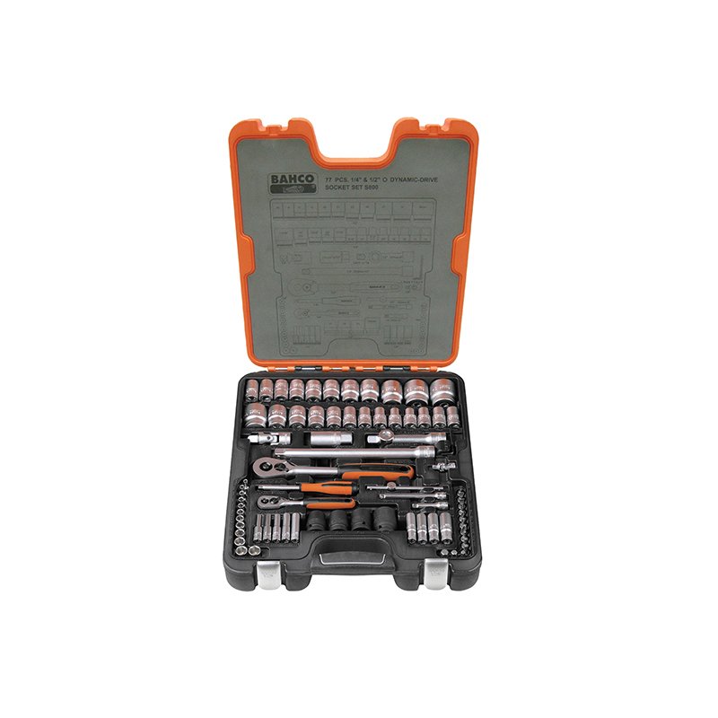 Bahco - S800 1/4 & 1/2in Drive Socket Set, 77 Piece