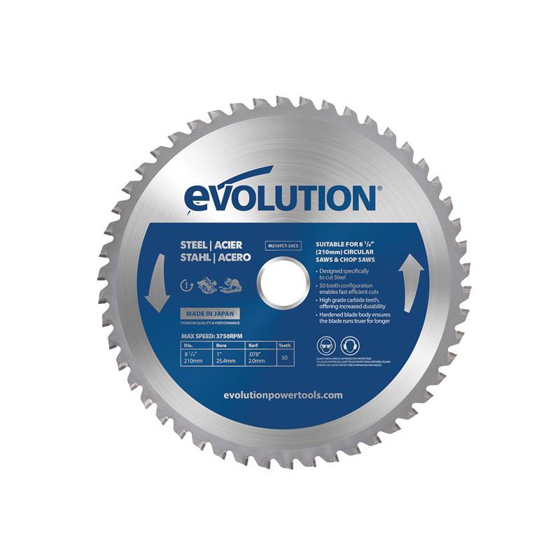 210 x 25.4mm x 50T Evolution - Mild Steel Cutting Circular Saw Blade