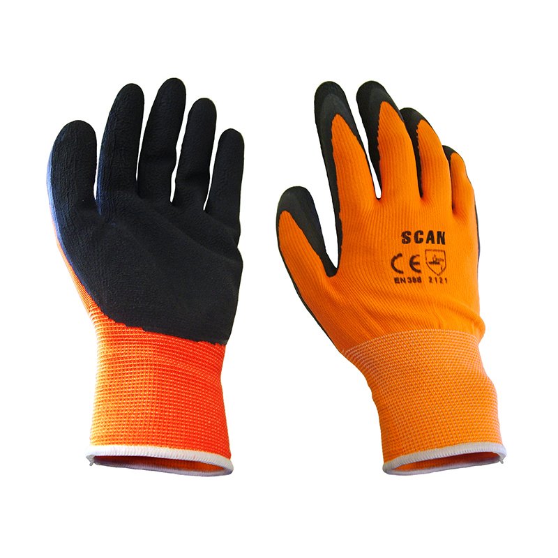 Scan - Hi-Vis Orange Foam Latex Coated Gloves - XL (Size 10)