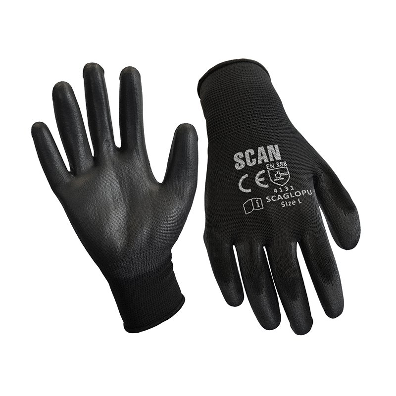 Scan - Black PU Coated Gloves - XL (Size 10) (12 Pairs)