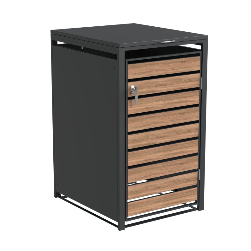 Ecoscape Ecoscape - Single Bin Storage With Lid - Woodgrain & Charcoal