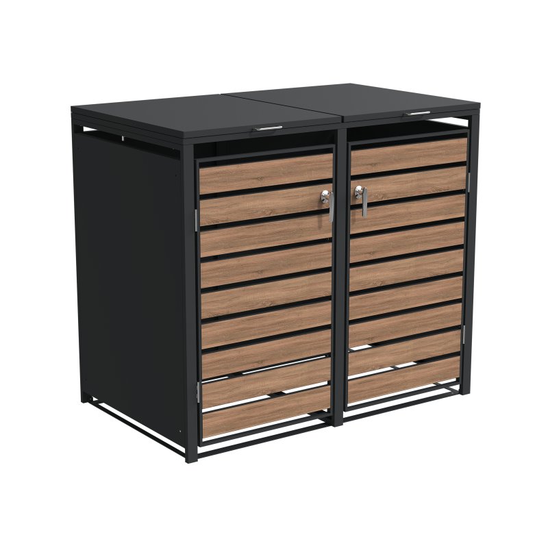 Ecoscape Ecoscape - Double Bin Storage With Lid - Woodgrain & Charcoal