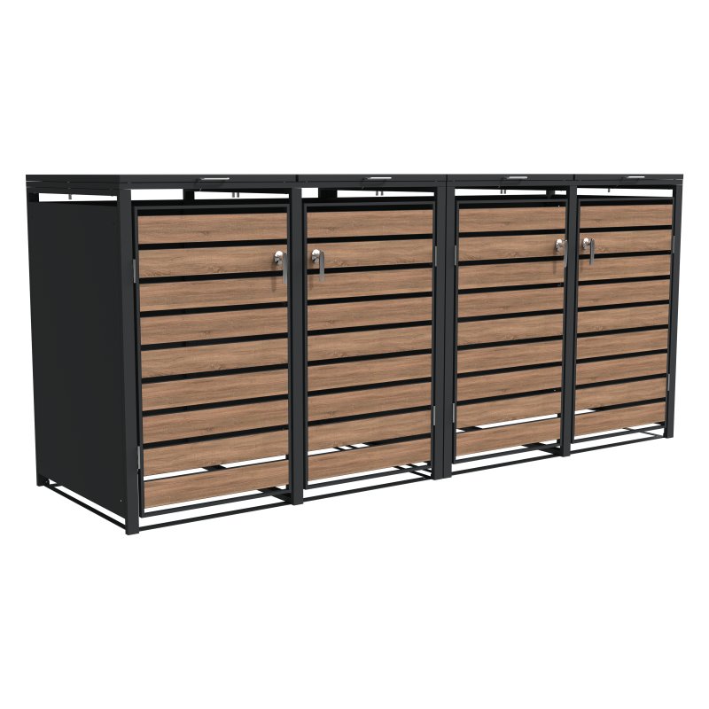 Ecoscape Ecoscape - Quadruple Bin Storage With Lid - Woodgrain & Charcoal