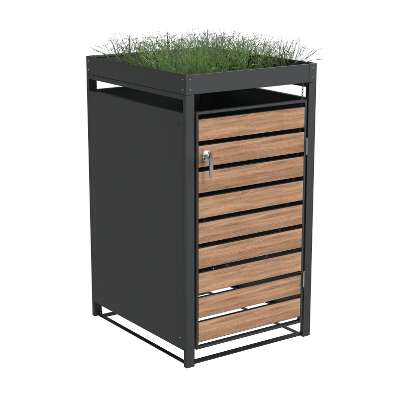 Ecoscape Ecoscape - Single Bin Storage with Planter - Woodgrain Charcoal