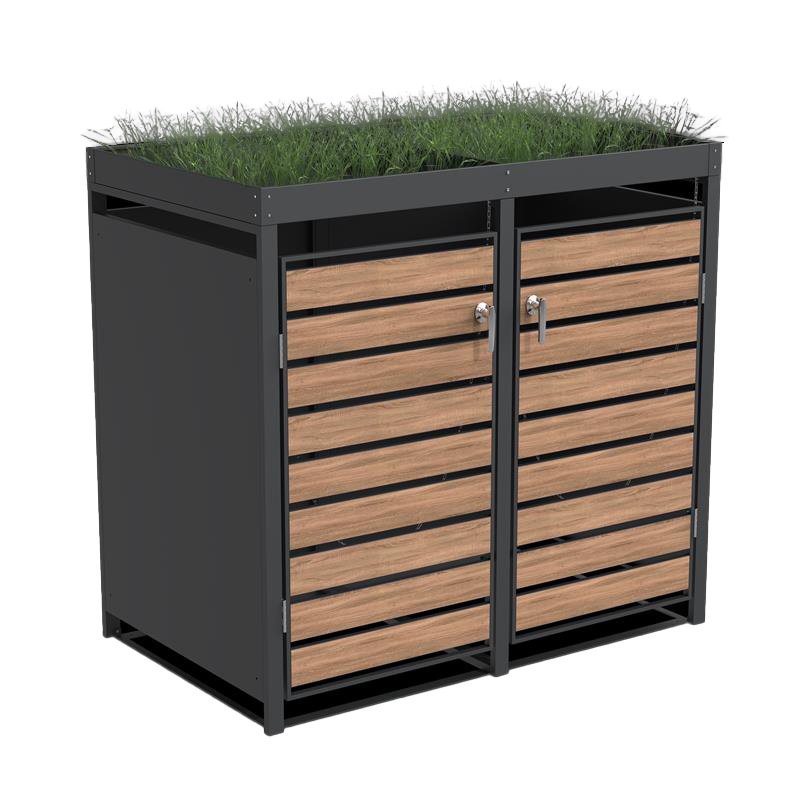 Ecoscape Ecoscape - Double Bin Storage with Planter - Woodgrain Charcoal
