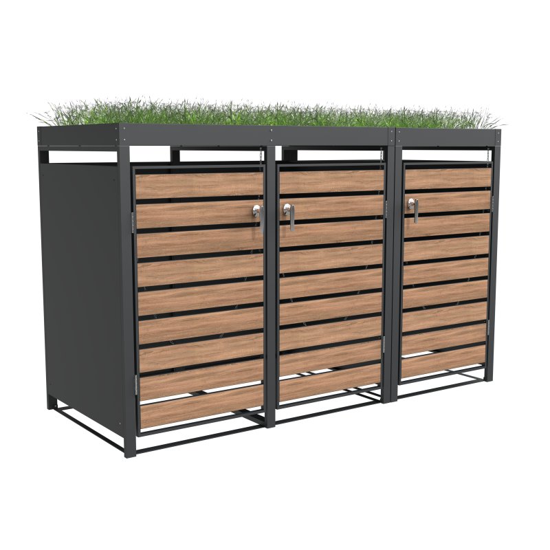 Ecoscape Ecoscape - Triple Bin Storage with Planter - Woodgrain Charcoal