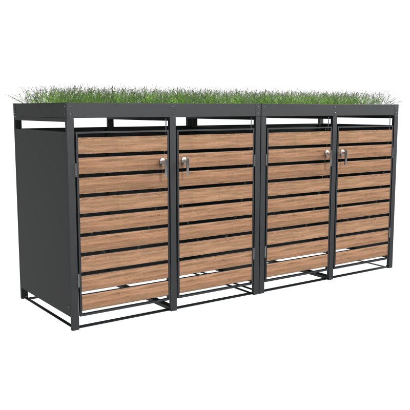 Ecoscape Ecoscape - Quadruple Bin Storage with Planter - Woodgrain Charcoal