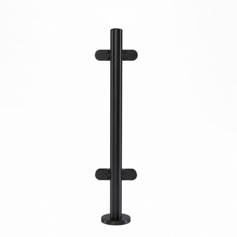 BM Architectural Pre-Assembled Glass Balustrade Round Middle Post with Radiused End Cap - 316/Matt Black PPC