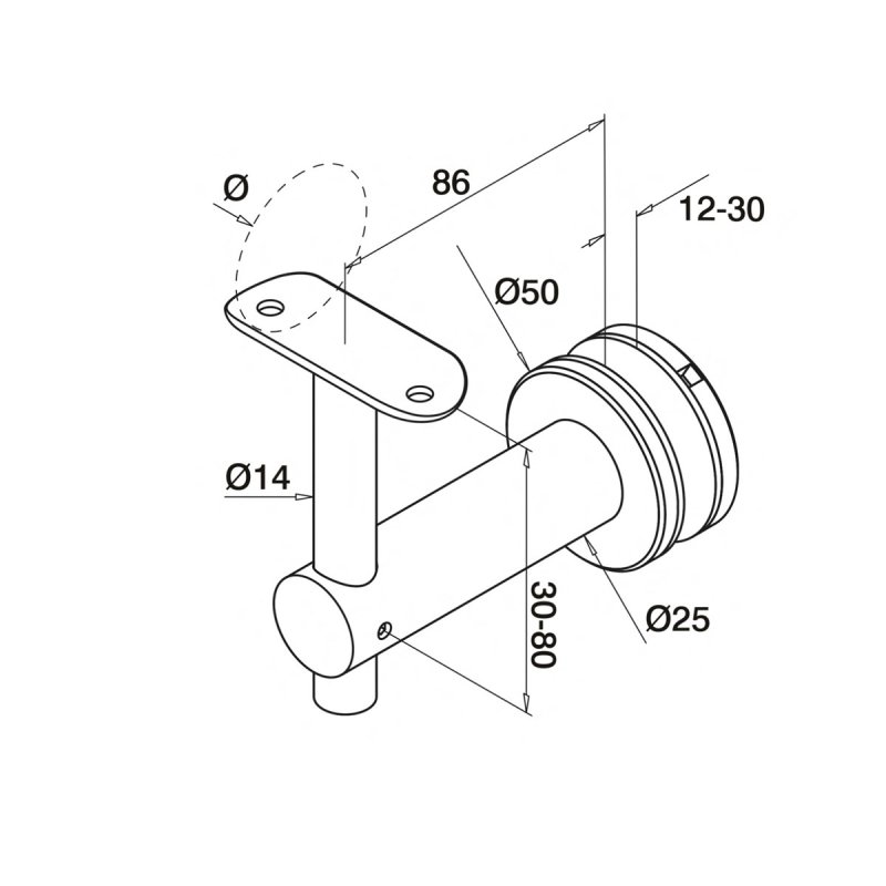 Articulated Offset Glass Handrail Bracket with Adjustable Saddle