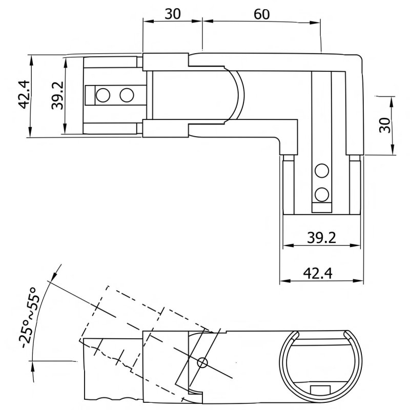 EazySlot Articulated Top Landing 42mm Slotted Handrail Elbow