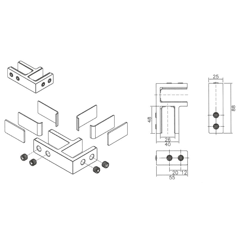 BM Architectural 90 Degree Glass Connector to suit 17-21.5mm Glass